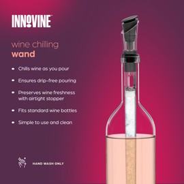 Innnovine Wine Cooling Wand with Airtight Stopper and Drip-Free Spout, Chills, Pours, Preserves Wines, Fits Standard 750 ml Bottles, Perfect for Parties & Outdoor Events, Set of 1, Graphite