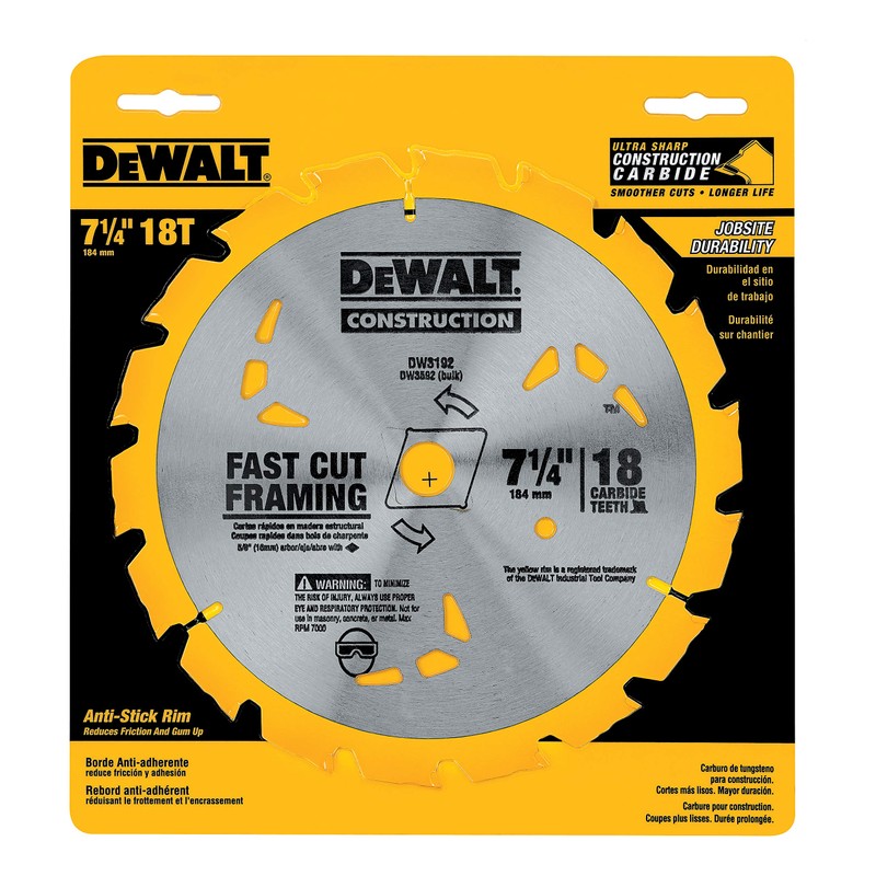 DEWALT Circular Saw Blade, 7 1/4 Inch, 18 Tooth, Wood