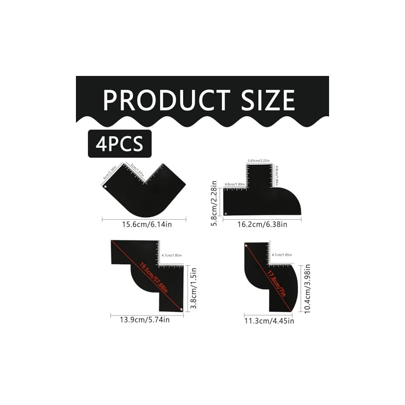 4pcs Barber Enhancement Cards with Measurement Indicators,Beard Shaper,Shaping Templates for