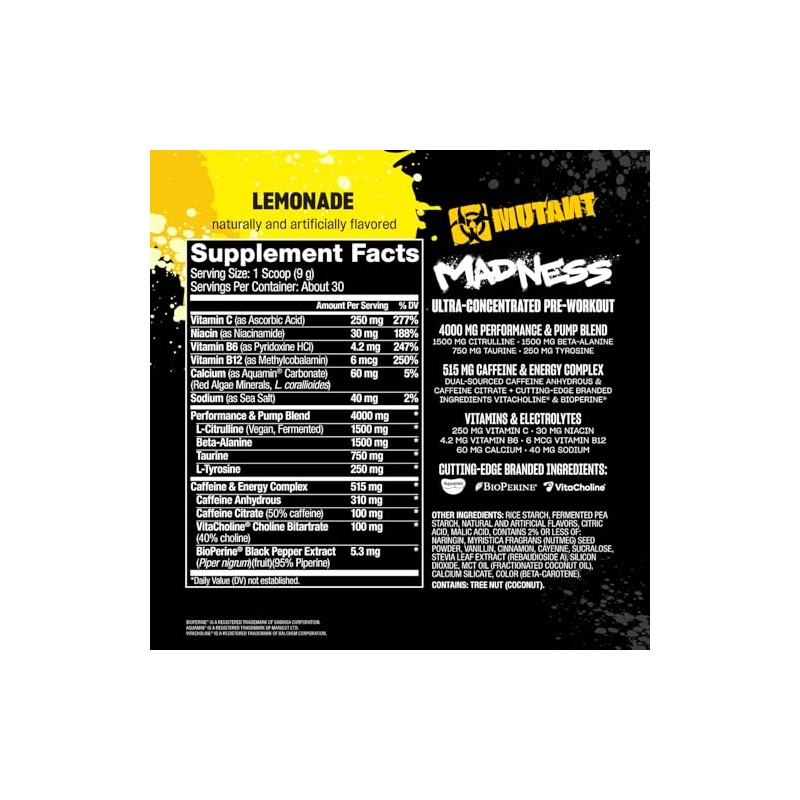 Mutant Madness Pre-Entreno en Polvo Sabor Limonada con Vitaminas 225