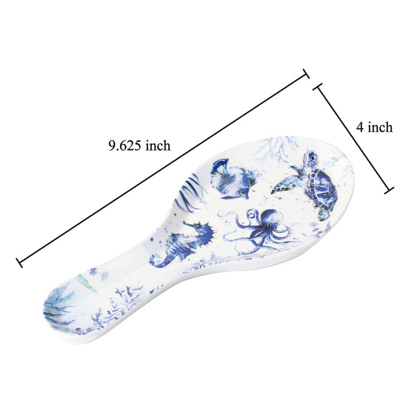 UPware Indigo Sea Life Melamine Spoon Rest, Cooking Spoon Holder