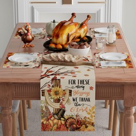 XCHI Thanksgiving Cross Turkey Fall Table Runner Party Table Decoration for Home Kitchen Dining Holiday Decor 13x48 Inch