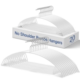 FSUTEG No Bump Rubber Coated Hangers 20 Pack - Heavy Duty Contour Metal Clothes Hangers, 15-18lb Weight Capacity, Non-Slip & Space Saving for Wardrobe, Closet, Dorm (16.5 Inch, White)