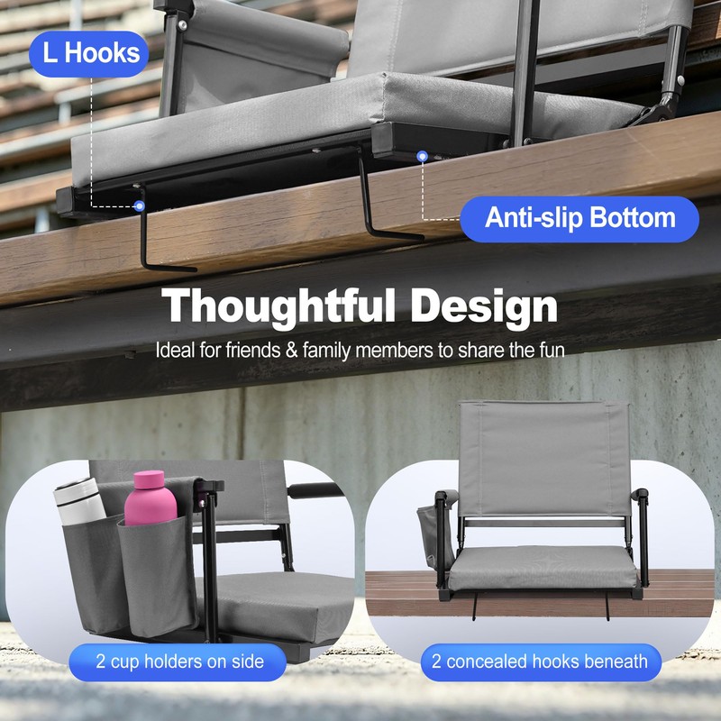 Gowintech 2 Packs Foldable Stadium Seats with 5 Adjustable Locking
