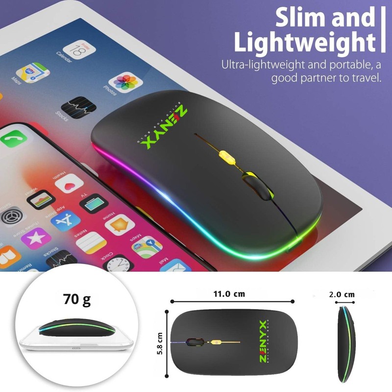 Zenyx Wireless Rechargeable Mouse, Dual Mode with USB Receiver &