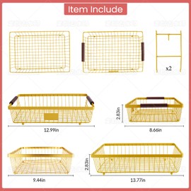 2-Tier Stackable Wire Basket with 2 Banana Hooks, Pantry Organizer for Kitchen Countertops, Cabinets & Under-Sink Spaces; Ideal for Storing Snacks, Fruits, Veggies, Onions, Potatoes, & More,Gold