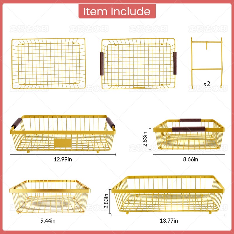 2-Tier Stackable Wire Basket with 2 Banana Hooks, Pantry Organizer