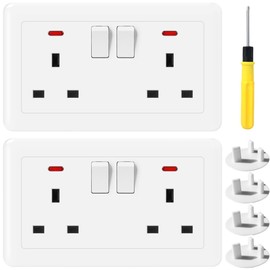 Acmerota Double Switched Converter Power Scoket 13A Double Plug Socket Switched Wall Socket Switched Single to Double Socket Converter，Easy to Install