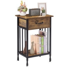 VECELO Nightstands, Industrial Side Table/End Tables with Drawer and Storage Shelf, Night Stands for Bedroom, Living Room, Wood Metal Furniture, Easy Assembly