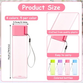 Josojoou 20Pcs Reusable Water Bottles Bulk 17 oz Large Capacity Plastic Water Bottles Leak Proof Sports Waters Bottle for Gym Travel School Office(Mixed Color, Rectangle)