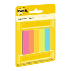 Post-it Page Markers, Assorted Colors, 1/2 in x 2 in, 50 Sheets/Pad, 5 Pads/Pack (670-5AF)