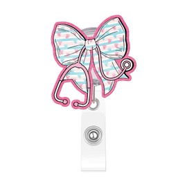 Kimoli Funny Labor and Delivery Badge Reel Cute Nicu Nurse Badge Reel Retractable Pink Bow Id Card Holder with Clip for Pediatric Healthcare Doctor Nurse Gifts Essentials