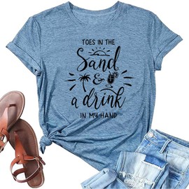 Womens Hawaiian Beach T Shirts Summer Vacation Casual Funny Shirts Toes in The Sand Juice Palm Graphic Tees Blue XL