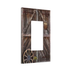 Vintage Rustic Farmhouse Brown Wood Barn Door Single Rocker Decora Light Switch Cover 1 Gang Outlet Covers Decorative Gfci Electrical Wall Plate Dimmer Switchplate Faceplate for Country Bathroom
