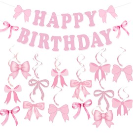 RabbFit Birthday Decoration with Pink Bow, Birthday Decoration Accessories, Party Decoration Banner Suitable for All Ages, Happy Birthday Banner Decoration for Women (Pink)