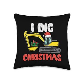 Boys Christmas Decor Kids Toddler Pajamas Gifts I Dig Christmas Excavator Xmas PJs Toddler Boys Kids Pajamas Throw Pillow, 16x16, Multicolor