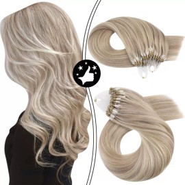 Moresoo Extensiones Cabello Real 50gr 14in #18 Rubio Cenizo Mixed #6