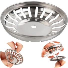 Sink Replacement Strainer Basket, 1 Piece, Diameter 83 mm Strainer Basket, Made of Stainless Steel, in Silver Colours, Basket with Diameter 6 mm Bore, 20 Slots Strainer Insert, Replacement Part for