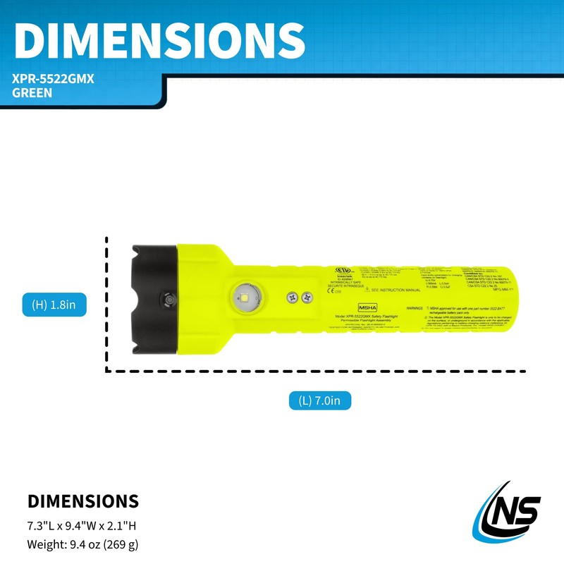 Nightstick XPR-5522GMX Intrinsically Safe Dual-Light Flashlight w/Magnets-Rechargeable-Green-UL913 / ATEX, Multicolor