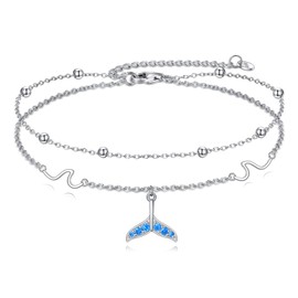 POPLYKE Heart/Anchor/Sea Turtle/Starfish/Celtic/Whale Tail/Bee Bracelet Anklet for Women 925 Sterling Silver Anklet Jewllery Double Layer Chain for Women, Sterling Silver, Cubic Zirconia