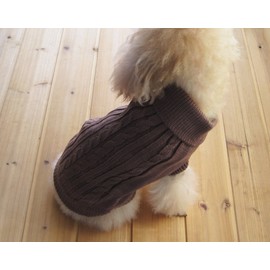 FAMI Small Dog Pullover Sweater, Cold Weather Cable Knitwear, Classic Turtleneck Thick Warm Clothes for Chihuahua, Bulldog, Dachshund, Pug, Yorkie (Brown,Medium)