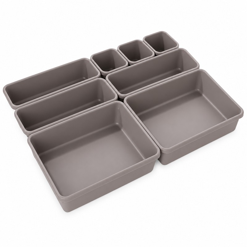 8-Piece Adjustable Drawer Organizer Set, Plastic Storage Trays for Makeup,