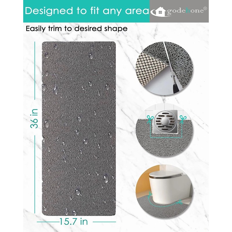 godehone Shower Mats Non Slip without Suction Cups, 15.7"× 36",