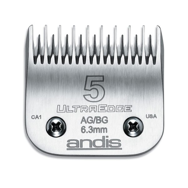 Andis Carbon Infused Steel UltraEdge Dog Clipper Blade, Size-5 Skip Tooth, 1/4-Inch Cut Length (64079),Chrome