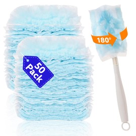 50Pack Duster Refills Compatible with Flash Dusters, 180° Multi-Surface Duster Replacement with Handle, Disposable Dusters Refills for Cleaning Furniture, Office, Blinds, Car