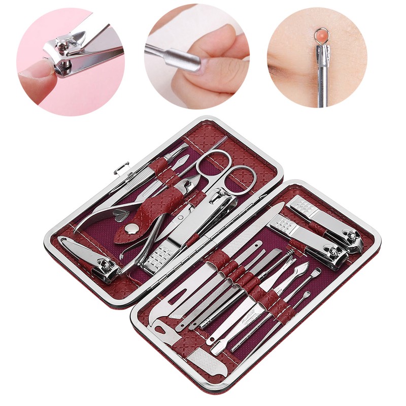 19pcs Manicure Pedicure Nail Clippers Set Stainless Steel Acne Removal