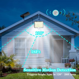 Nrowoll 2 Pack 3000LM Solar Motion Sensor Lights Outdoor with Remote Control & 16.4ft Cable, 195LED Security Flood Lights, IP65 Waterproof Solar Lights for Porch, Patio, Yard, Garage
