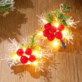 CASDRE Light up Christmas Hair Clips Silver Berry Hair Pieces Xmas Snowflake LED Hair Barrette Green Leaf Hair Accessories for Women and Girls（Pack of 2）