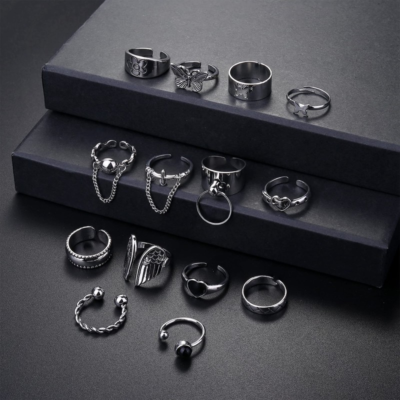 ZELORES 16Pcs Vintage Silver Knuckle Rings for Women Adjustable Open