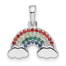 JewelryWeb 14.3mm 925 Sterling Silver Rhodium Plated Multi color Nano Crystal Rainbow Pendant Necklace-Pendant for Women