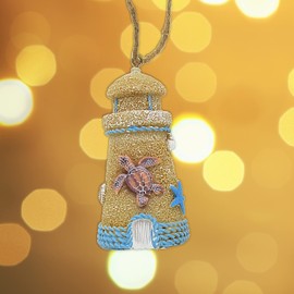 Lighthouse Ornament Coastal Christmas Tree Decoration, Ocean Themed Hanging Ornaments for Wreaths, Resin Xmas Decor Figurine, 3.25 inches