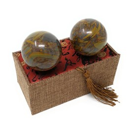Bamboo Pattern Cyan Nuwa Marble Stone Chinese Healthy Exercise Massage Baoding Balls