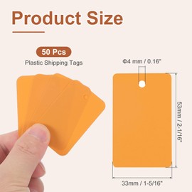 PATIKIL Plastic Shipping Tags with Wire, 50 Pcs 53 x 33 mm Waterproof Blank Labels Hang Tag with String for Outdoor Luggage Product Identification Price Marking, Orange
