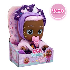 Cry Babies Dressy Fantasy Phoebe - 12" Baby Doll |Polka Dot Purple Dress with Pink Fuzzy Jacket and Dino Themed Hoodie, for Girls and Boys Ages 18M and Up