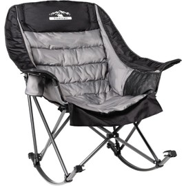 Tisetrail Oversized Rocking Camping Chair, Fully Padded Camp Chairs for Adults with Side Pocket and Cup Holder, Heavy-Duty 400lbs Capacity, Black & Gray