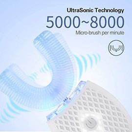 Maybuy Cepillo de dientes ultrasónico automático, cepillos de dientes ultrasónicos en forma de U para adultos, cepillos de dientes eléctricos sónicos de 360° con temporizador automático y carga inalám