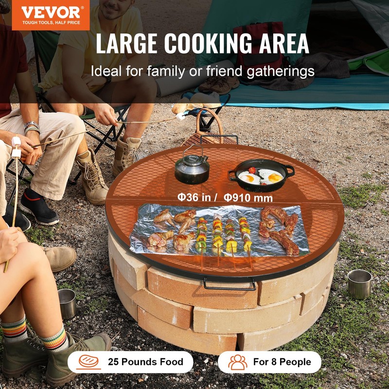 VEVOR X-Marks Fire Pit Grill Grate, Foldable Round Cooking Grate,
