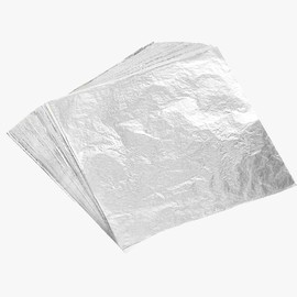 100 Sheets Imitation Gold Foil Paper, 14x14cm Gold Leaf Sheets, Gold Foil Sheets for Arts and Craft, Home Decoration, Silver