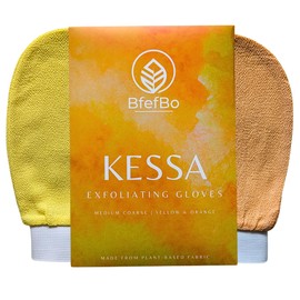 BfefBo Body Exfoliating Glove, Bath & Shower Mitt, Body scrub, Exfoliator, Plant based, Plastic free (Yellow Orange)