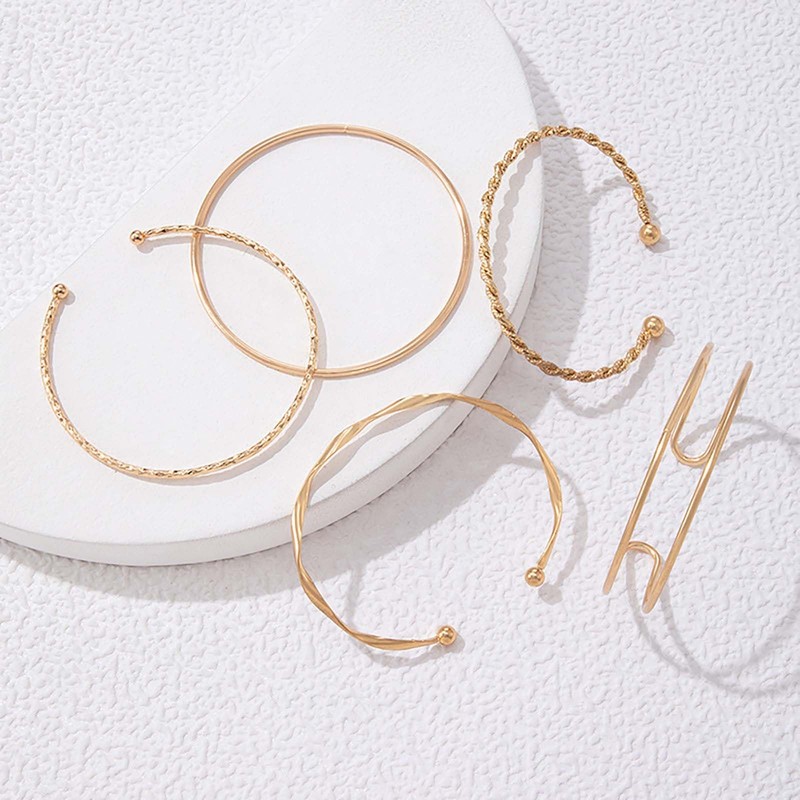 Inateannal Gold Tone Cuff Bangle Bracelet Set Layered Stackable Open