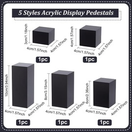 BENECREAT Pack of 5 Black Acrylic Cube Display Block, 3/4/6/8/10 cm Solid Display Base Stand for Gemstone Display, Jewellery Display, Cosmetic Presentation