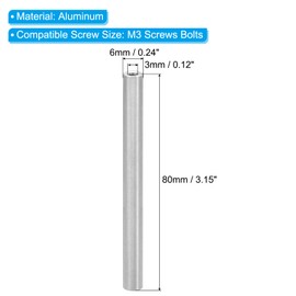 PATIKIL 2pcs M3 Metal Threaded Standoff Spacer Nuts, Round Aluminum Spacers Female Coupling Screws, 1/8" ID x 1/4" OD, Silver, (80mm L)