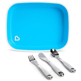 Munchkin Food Adventure Splash Toddler Dining Set, Includes Plate and Stainless Steel Utensils, Blue