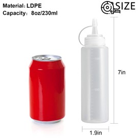 OAMCEG 12 Pack Ketchup Squeeze Bottles 8 OZ Plastic Condiment Squeeze Squirt Bottles and Caps with Discrete Measurements, for Ketchup, BBQ, Sauces, Syrup, Condiments, Dressings, Paint - BPA Free