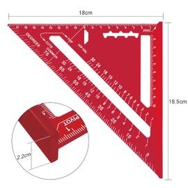 Carpenter Measuring Square Metric Imperial 7 Inches,Aluminum Alloy,90 Degree Thickened Triangle Ruler for Woodworking (red)