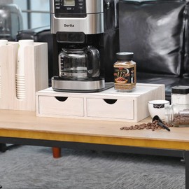 DDYURI Kitchen Storage Organizer with 2 Drawers for Coffee Brew K Cup/Coffee Pod Holder - Office Organization Drawer for Desk, Multi-Purpose Mini Wood Cabinet Countertop Stand Shelf CF1D2C White